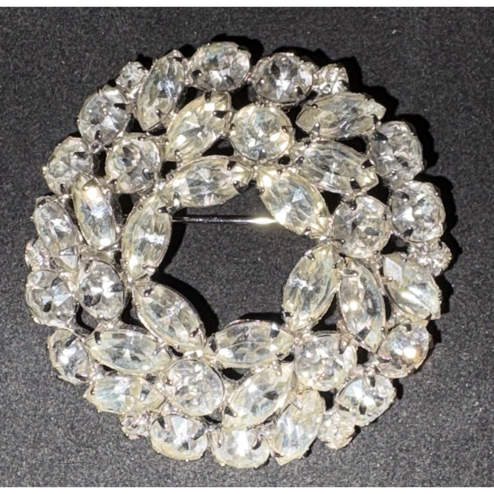 Vintage Weiss Crystal Rhinestone Brooch Round & Marquise Cut Faceted Stones